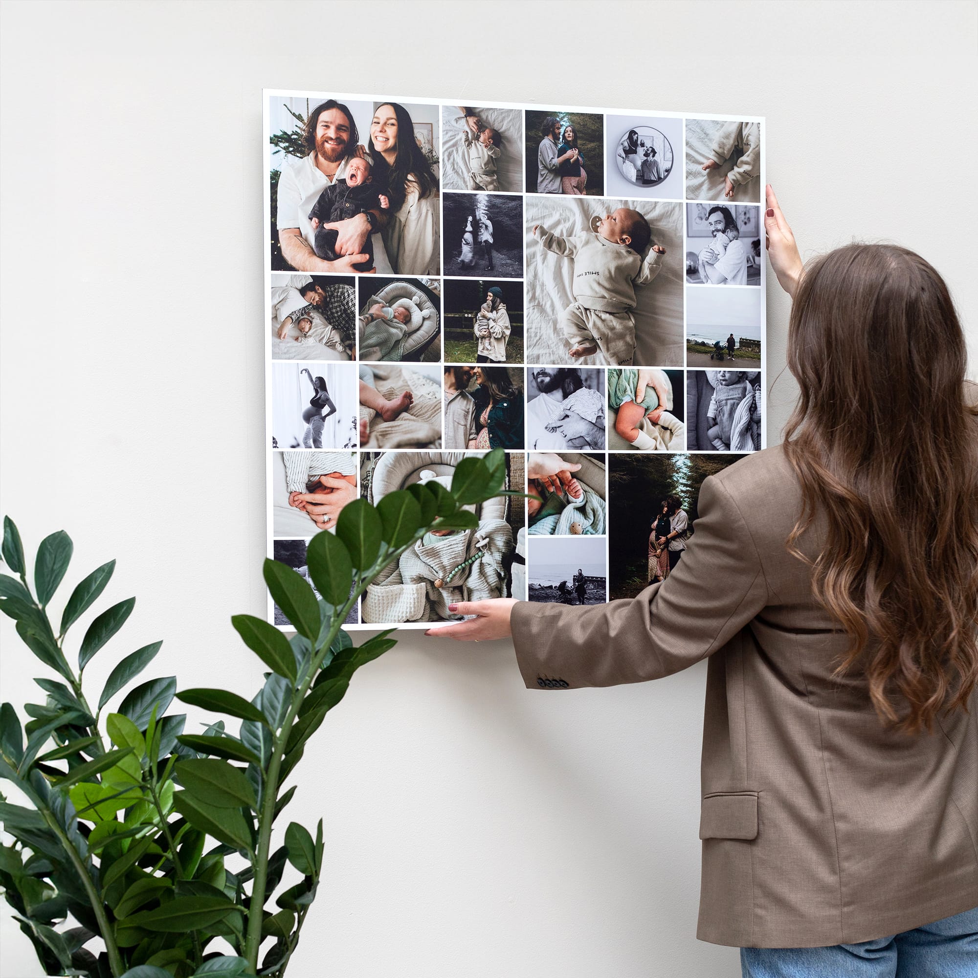 Collage photo sur aluminium carré — vos propres photos sur Dibond, fabriqué à la main aux Pays-Bas