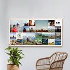 Instawall Akoestisch Wide 2:1 fotocollage in houten lijst aan lichte wand met kamerplant