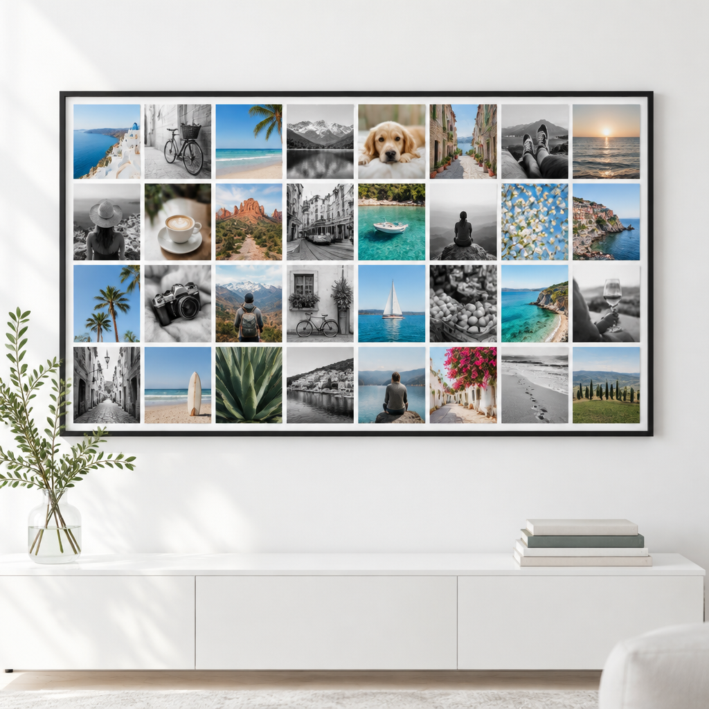 Toile photo Instawall Canvas Wide avec cadre baklijst noir au mur