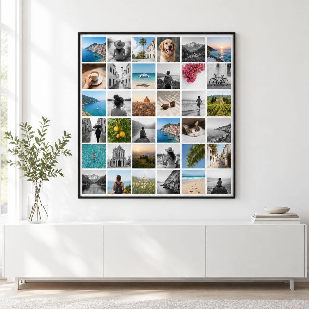 Toile photo Instawall Canvas Square avec cadre baklijst noir au mur
