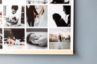 Instawall Print fotocollage op wit wandpaneel met meerdere foto’s in grid en houten lijst